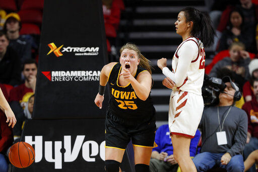 Iowa beats Iowa St. 75-69 for 4th straight win over Cyclones